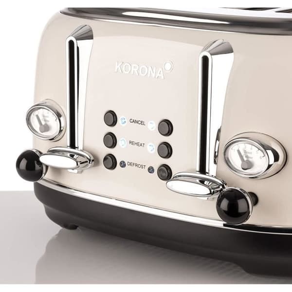 Korona 21676 Brödrost - 4 skivor - Grädde - Rostat brödnivåindikator - 1630 Watt - Bullehållare