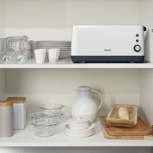 TEFAL Minim Compact brödrost, extra brett spår, 7 bryningsnivåer, Återuppvärmning och avfrostning, Avtagbar smulbricka TL302110