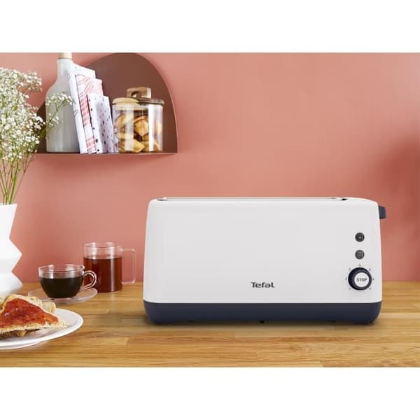 TEFAL Minim Compact brödrost, extra brett spår, 7 bryningsnivåer, Återuppvärmning och avfrostning, Avtagbar smulbricka TL302110