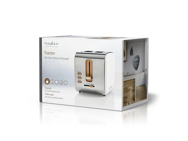 Nedis KABT510EWT, 2 viipale(i)ta, Valkoinen, Ruostumaton teräs, 900 W, 220 - 240 V, 0,8 m