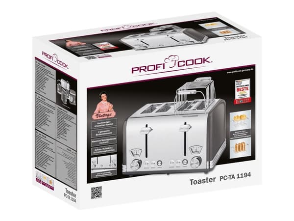 ProfiCook PC-TA 1194 - Brødrister - 4 skive - 4 Spor - antrasitt