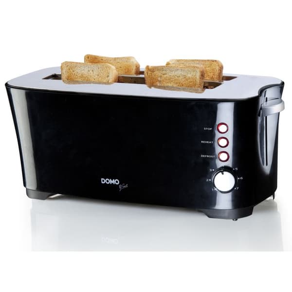 DOMO brödrost - 2 platser - Svart - 1350W - Avfrostningsfunktion - 7 bryningsnivåer