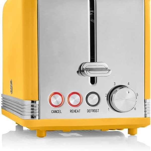 Retro Wide Slot Brödrost 2 skivor, 3 funktioner, 6 nivåer, Vintage SWAN ST19010YELNEU 800W Gul 54118