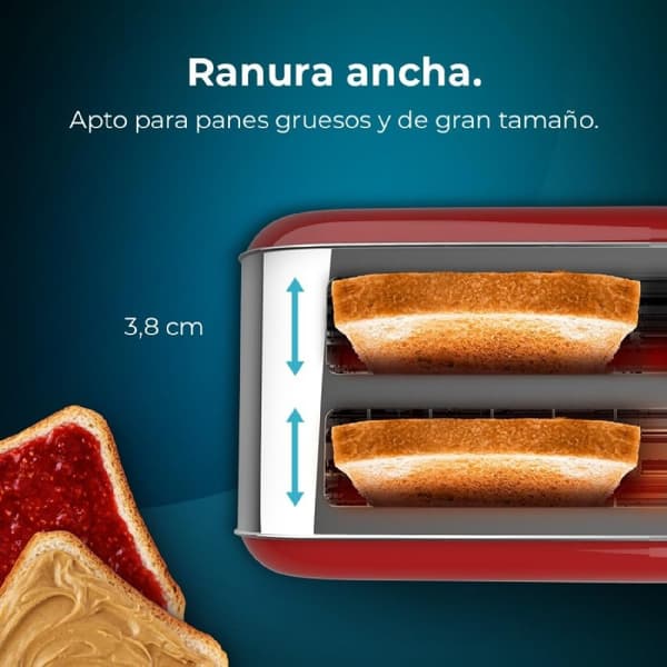Cecotec Steel toaster with double long slot, 1500 W power, and warming rack.