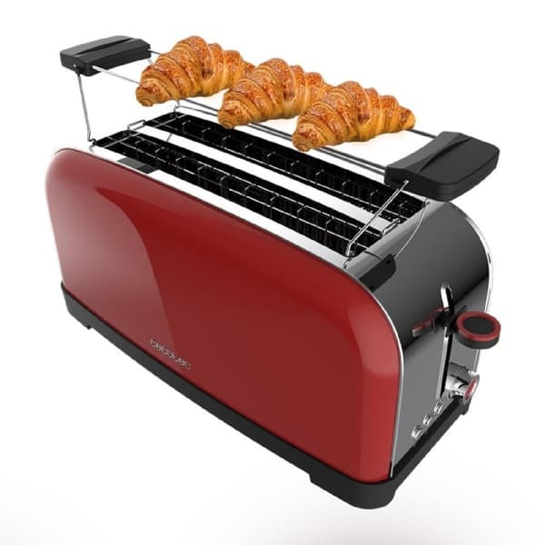 Cecotec Steel toaster with double long slot, 1500 W power, and warming rack.