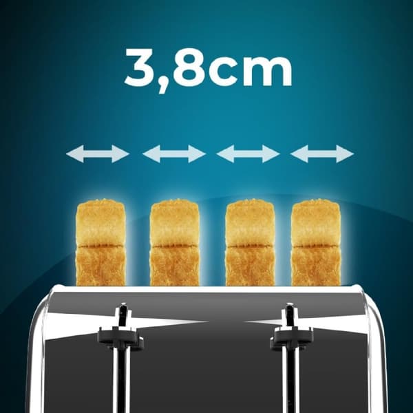 Cecotec Steel toaster with four short slots, 1700 W power, and warming rack.