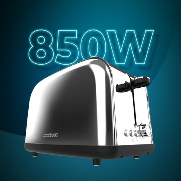 Cecotec Steel toaster with double short slot and 850 W power.