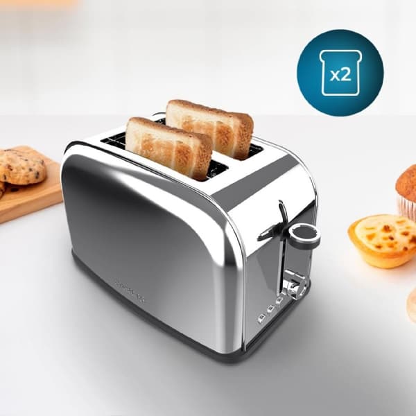 Cecotec Steel toaster with double short slot and 850 W power.