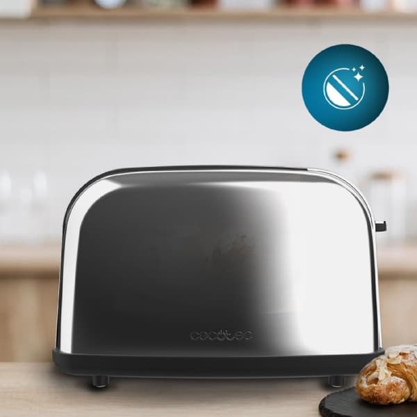 Cecotec Steel toaster with double short slot and 850 W power.