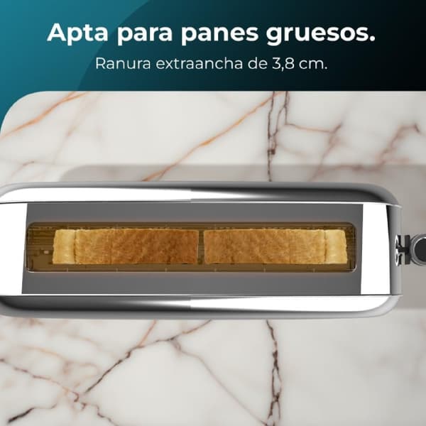 Cecotec Steel toaster with single long slot, 850 W power, and warming rack.