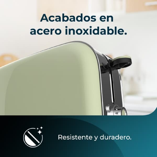 Cecotec Steel toaster with single long slot, 850 W power, and warming rack.