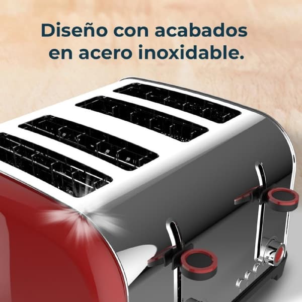 Cecotec Steel toaster with four short slots, 1700 W power, and warming rack.
