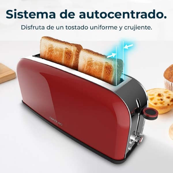 Cecotec Steel toaster with single long slot and 850 W power.