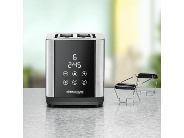 Rommelsbacher TO 850, 2 skiver, Sort, Rustfritt stål, Rustfritt stål, Berøringskontroll, LED, 850 W