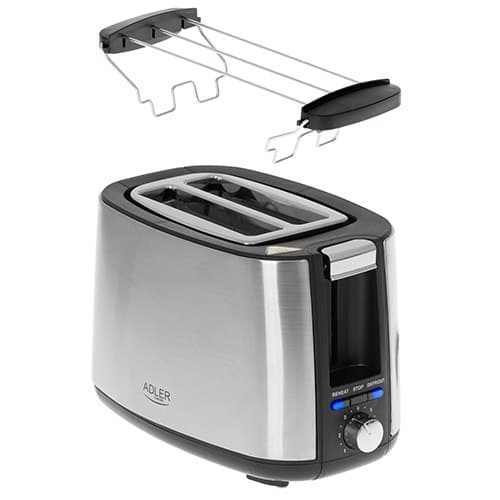 Adler | AD 3214 | Leivänpaahdin | Teho 750 W | Aikojen lukumäärä 2 | Kotelon materiaali Ruostumaton teräs | Hopea