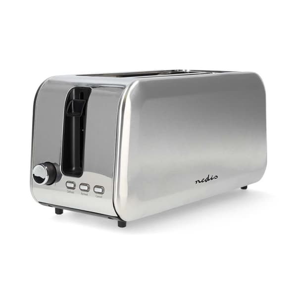Nedis Brødrister | 4 Brødskiver | 2 Lange Spor | Browning nivåer: 7 | Avrimingsfunksjon | Aluminium / Sølv