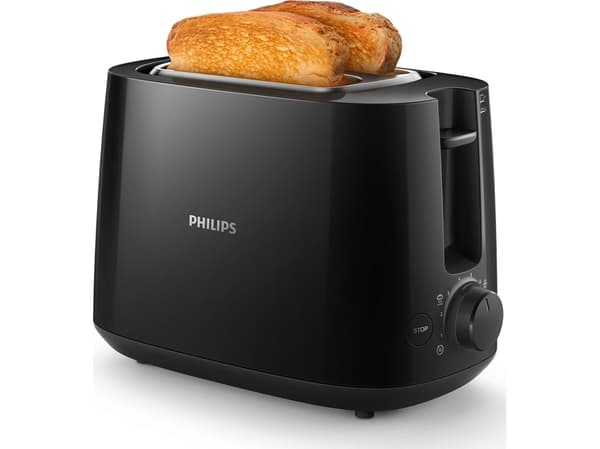 Philips Daily Collection HD2581/90 Leivänpaahdin - 2 leveää paahtoaukkoa, musta, 2 viipale(i)ta, Musta, Muovi, Rotaatio, Kiina, 830 W