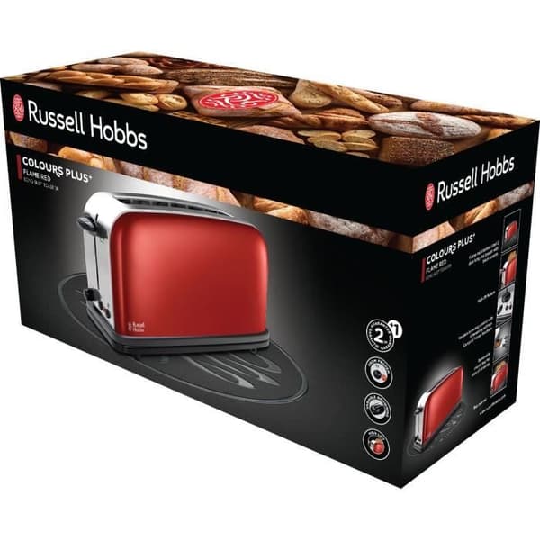 Russell Hobbs 21391-56 Colors Brödrost - Bred specialbaguetteplats - 6 tillagningsnivåer - Röd