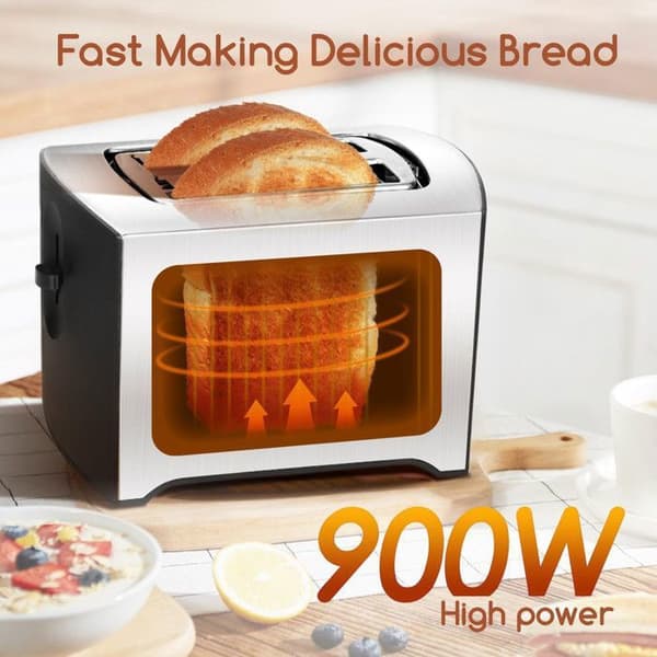 Aigostar Mini Sunshine - Brödrost med 2 extra breda fack och 7 nivåer av bruning. Funktionen brödrost, avfrosta, 900W, 0% BPA.