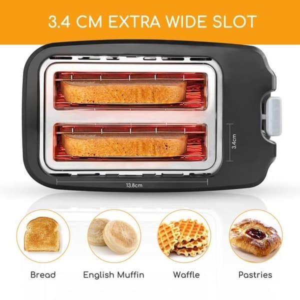 Aigostar Warrior 30JRL Brödrost - Extra breda fack 0% BPA, 750W - Avfrostnings- och återuppvärmningsfunktioner