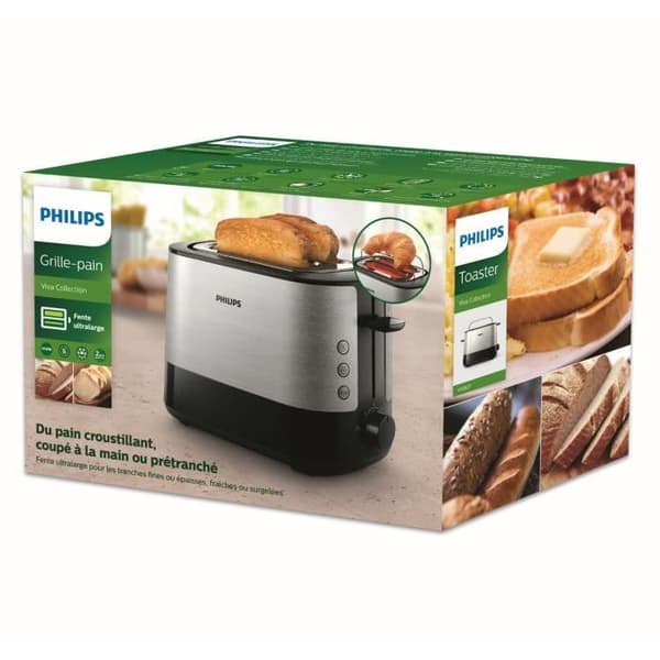 PHILIPS Viva Collection HD2637/90 brödrost - 2 extra breda fack - 7 bryningsnivåer - Svart