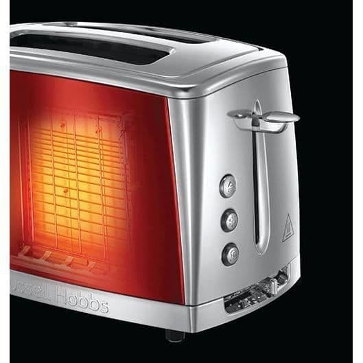 Russell Hobbs 23220-56 Brödrost, Luna Brödrost, Snabbbakning, Browning Control, Bakvärmare ingår - Röd
