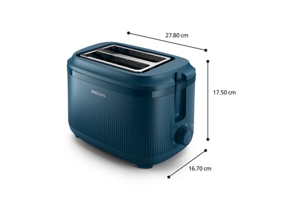 Philips 3000 series brødrister, 2 skiver, Blå, Knapper, Rotasjon, 900 W, 220 - 240 V, 50 - 60 Hz