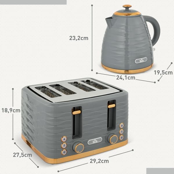 Rootz Kettle leivänpaahdinsarja - Pebble Design - 7 ruskistustasoa - 1,7 litran tilavuus - LED-ilmaisimet - Automaattinen keskitys - 29,2 cm x 27,5 cm