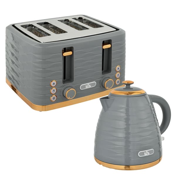 Rootz Kedel Brødristersæt - Småstensdesign - 7 bruningsniveauer - 1,7 L Kapacitet - LED-indikatorer - Automatisk centrering - 29,2 cm x 27,5 cm x 18,9