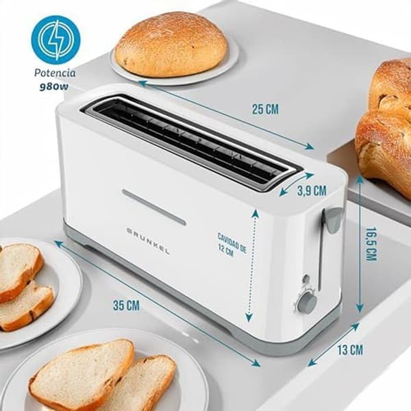 Grunkel - TS-40EASYTOAST Brödrost - Har 7 rostningsnivåer, smulbricka och kabelhantering - 980 W - Vit