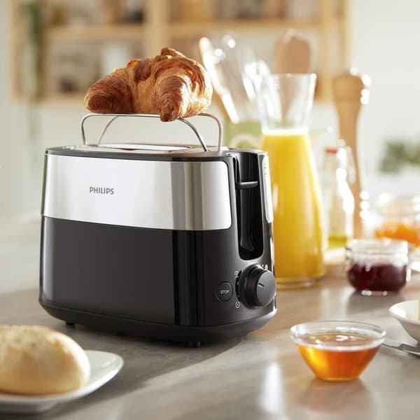 Philips Daily Collection-brödrost, 2 toastfack, bullbricka, metall, svart (HD2516/90)