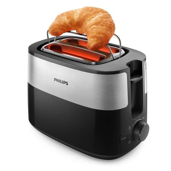 Philips Daily Collection-brödrost, 2 toastfack, bullbricka, metall, svart (HD2516/90)