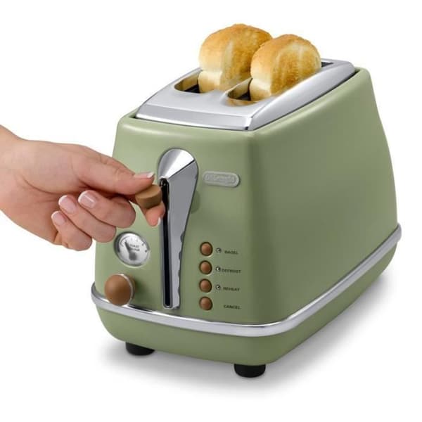 Brödrost - Delonghi - Icona Vintage - 2 skivor - 6 positioner - Olivgrön/choklad