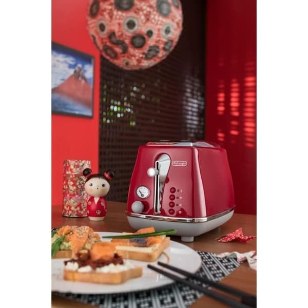 DELONGHI ICONA CAPITALS Brödrost 2 skivor - 900W - 3-funktions brödrost - Bakverksvärmare ingår - Röd