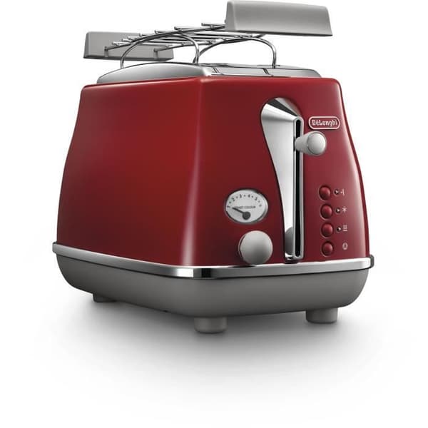 DELONGHI ICONA CAPITALS Brödrost 2 skivor - 900W - 3-funktions brödrost - Bakverksvärmare ingår - Röd