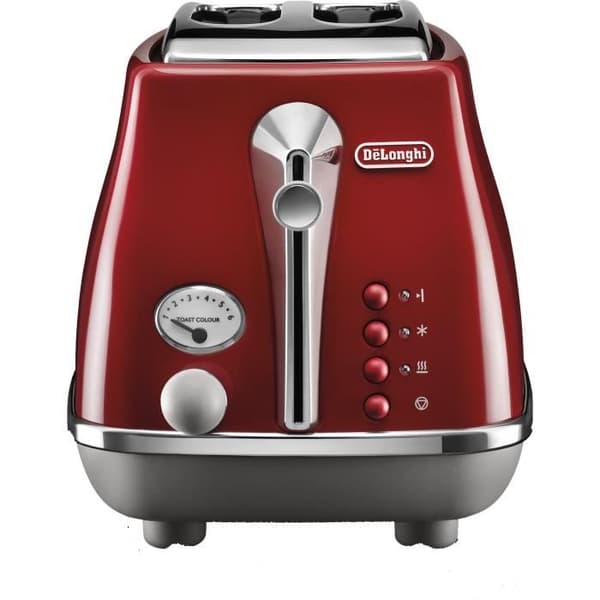 DELONGHI ICONA CAPITALS Brödrost 2 skivor - 900W - 3-funktions brödrost - Bakverksvärmare ingår - Röd