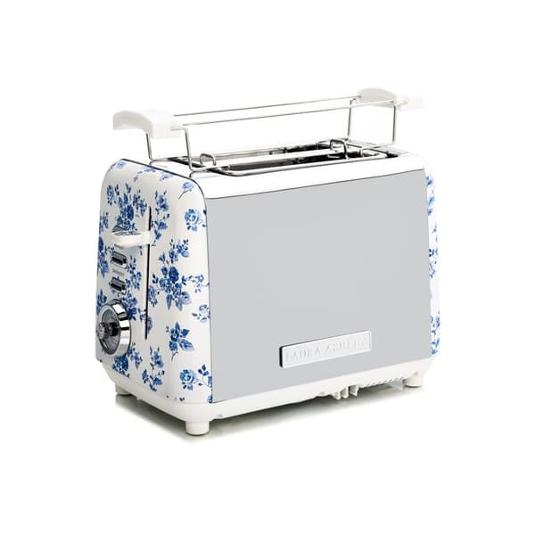 Brödrost 2 skivor - Laura Ashley - Kina Ros - självcentrerande skåror, värmer bakverk, varierade lägen, smulbricka.