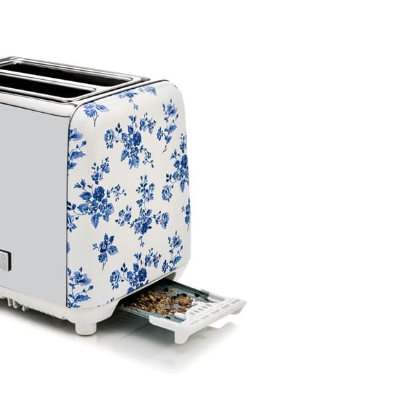 Brödrost 2 skivor - Laura Ashley - Kina Ros - självcentrerande skåror, värmer bakverk, varierade lägen, smulbricka.
