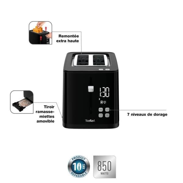 Tefal SMART N' LIGHT BROSTASTER BROSTASTER 2 PLATSER 7 GULDS SVART DIGITAL SKÄRM TT640810