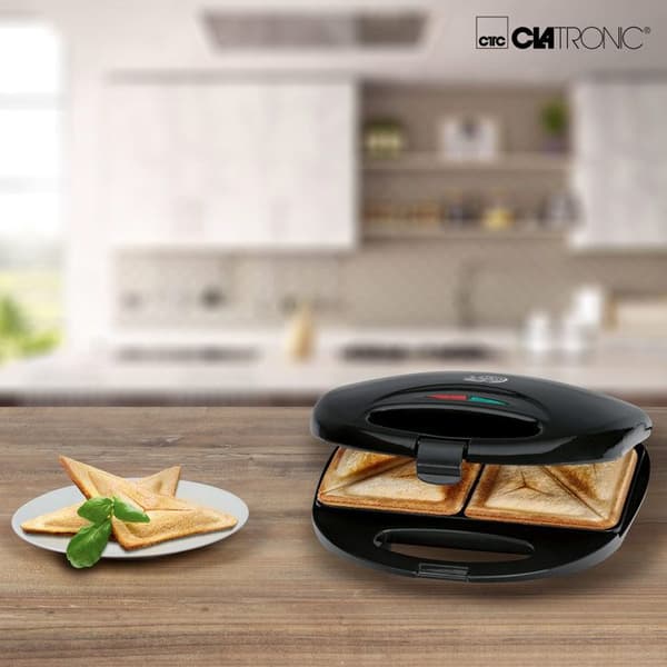 Smörgås och Croque Monsieur Maker Clatronic ST 3477 Svart - Non-stick triangulära tallrikar - 750W