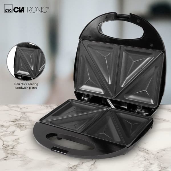 Smörgås och Croque Monsieur Maker Clatronic ST 3477 Svart - Non-stick triangulära tallrikar - 750W