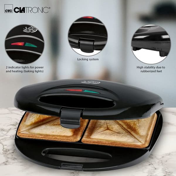Smörgås och Croque Monsieur Maker Clatronic ST 3477 Svart - Non-stick triangulära tallrikar - 750W