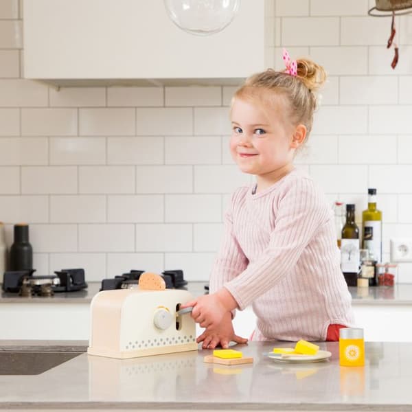 Träbrödrost - Nya klassiska leksaker - Komplett set - 2 skivor - Beige - Referens 10706