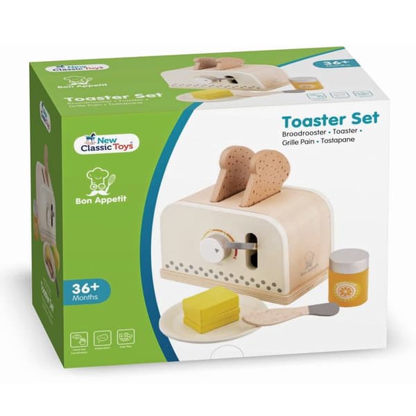 Träbrödrost - Nya klassiska leksaker - Komplett set - 2 skivor - Beige - Referens 10706