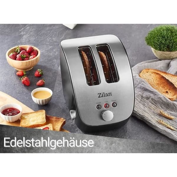 Zilan Grillebrödrost Inox 1000W - 2 stora fack - 6 nivåer av rostning