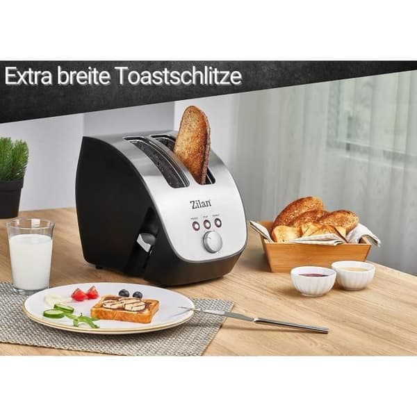 Zilan Grillebrödrost Inox 1000W - 2 stora fack - 6 nivåer av rostning