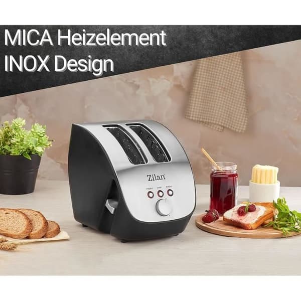 Zilan Grillebrödrost Inox 1000W - 2 stora fack - 6 nivåer av rostning