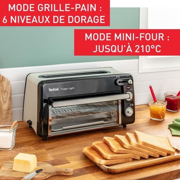 TEFAL Toast N Grill Brödrost och miniugn, Rostfritt stål, 6 bryningsnivåer, Grilltemperatur upp till 210°C TL600830