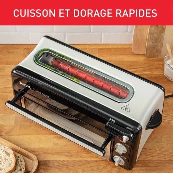 TEFAL Toast N Grill Brödrost och miniugn, Rostfritt stål, 6 bryningsnivåer, Grilltemperatur upp till 210°C TL600830