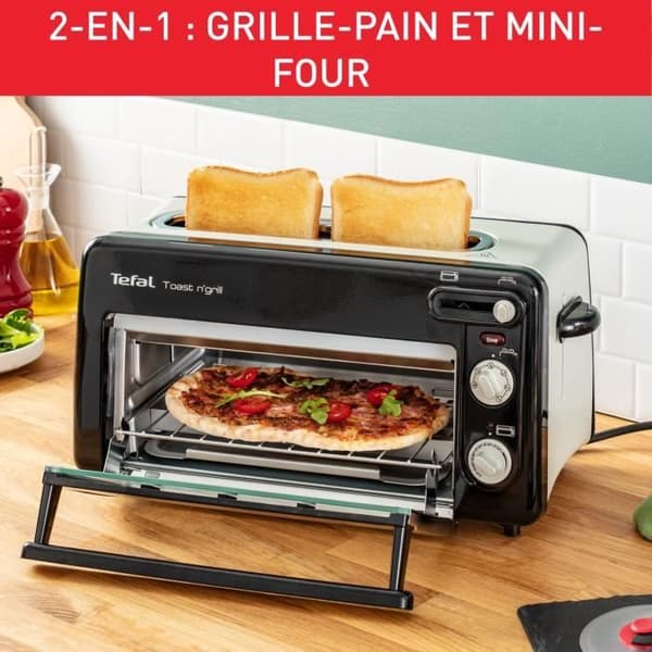 TEFAL Toast N Grill Brödrost och miniugn, Rostfritt stål, 6 bryningsnivåer, Grilltemperatur upp till 210°C TL600830